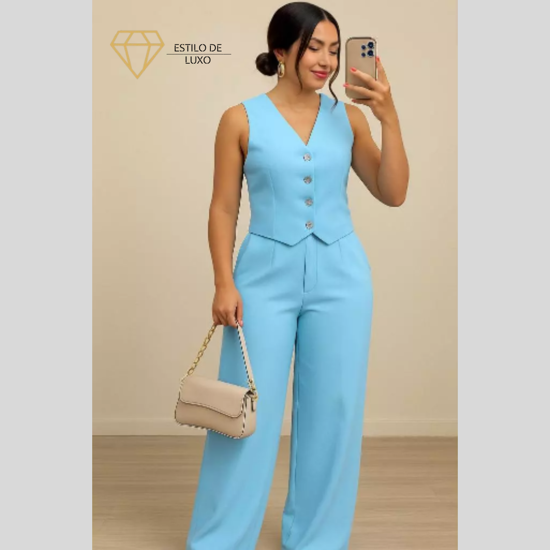 Conjunto Feminino Social em Alfaiataria com Colete e Calça