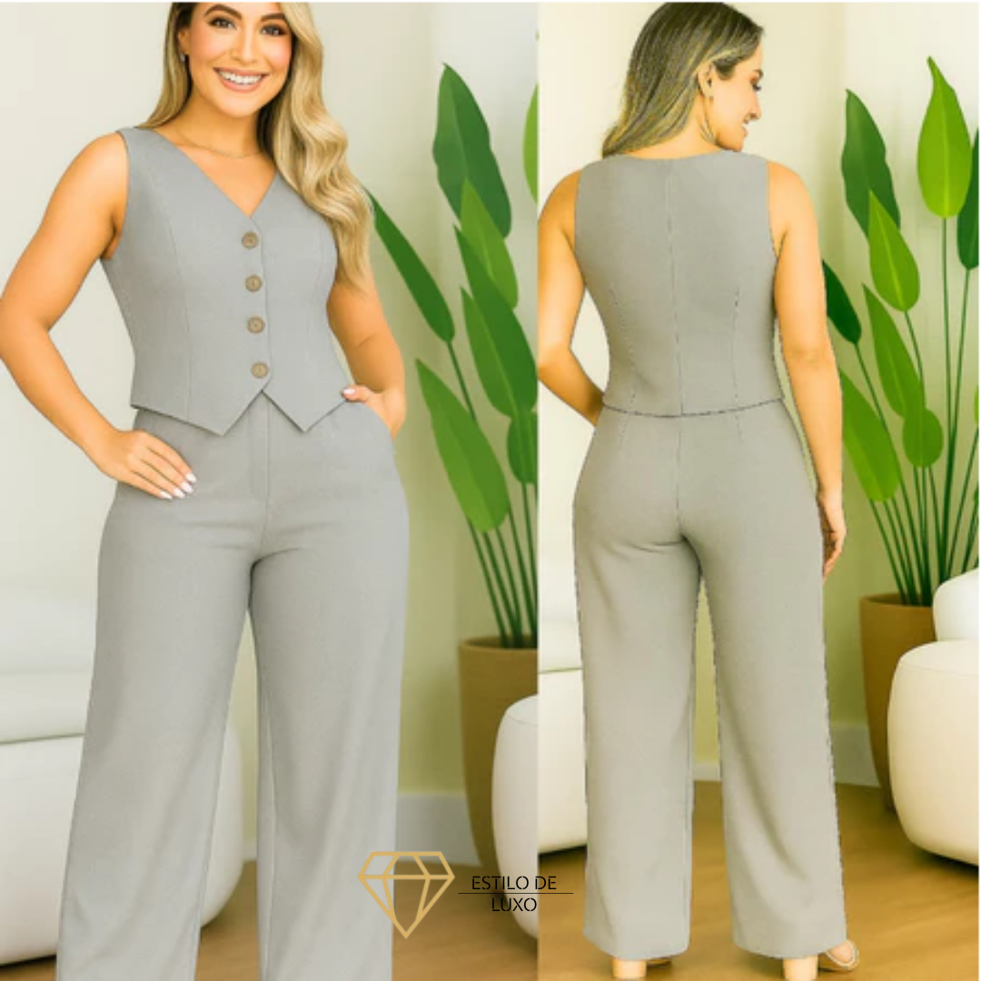 Conjunto Feminino Social em Alfaiataria com Colete e Calça