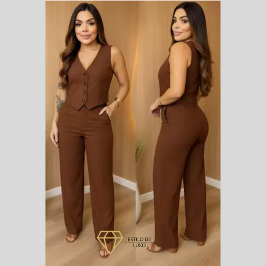 Conjunto Feminino Social em Alfaiataria com Colete e Calça