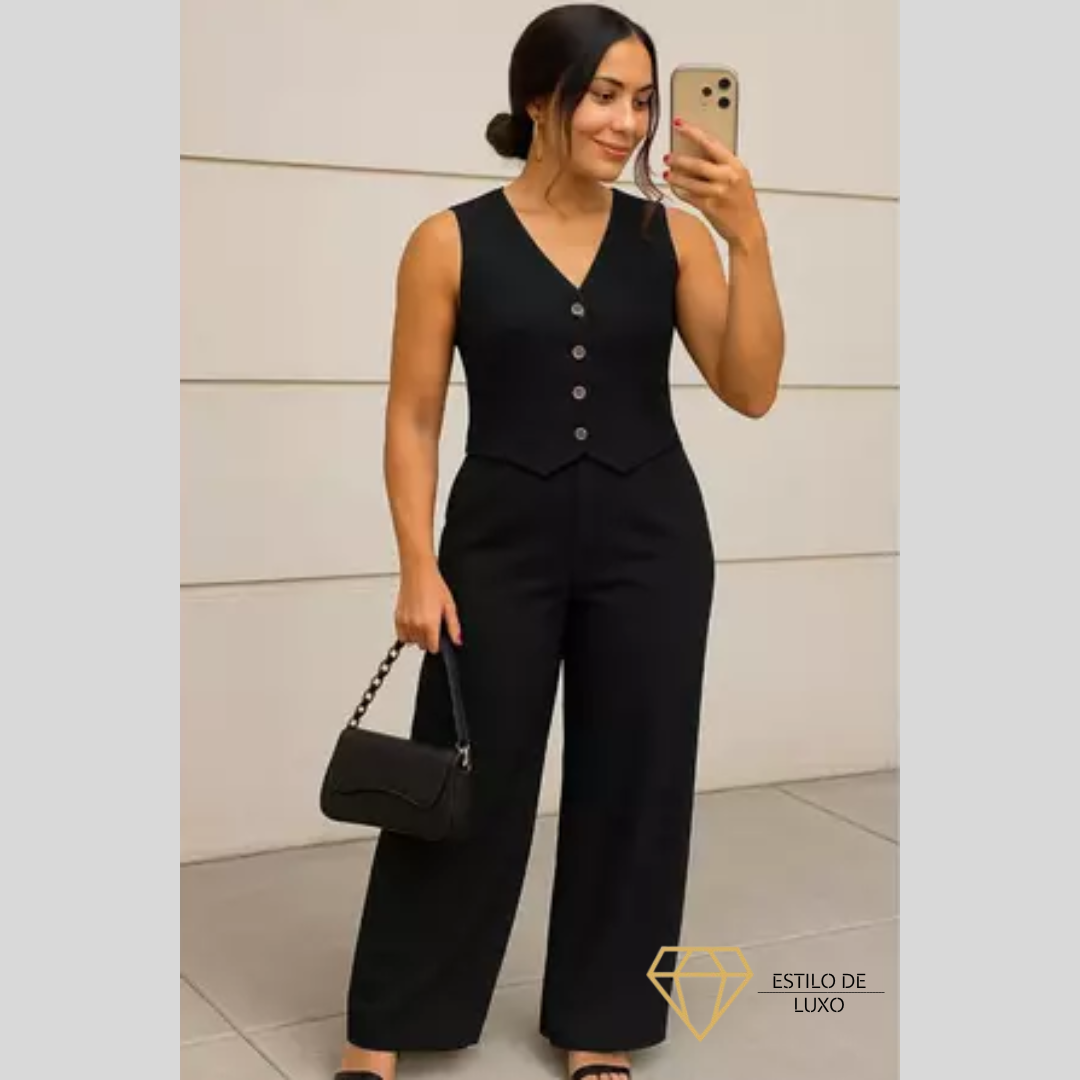Conjunto Feminino Social em Alfaiataria com Colete e Calça