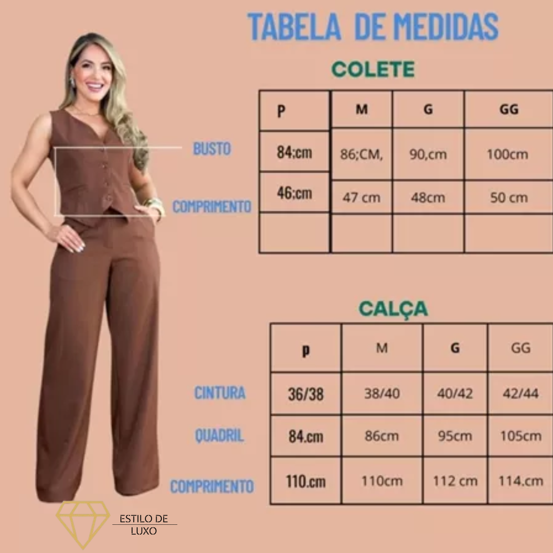 Conjunto Feminino Social em Alfaiataria com Colete e Calça