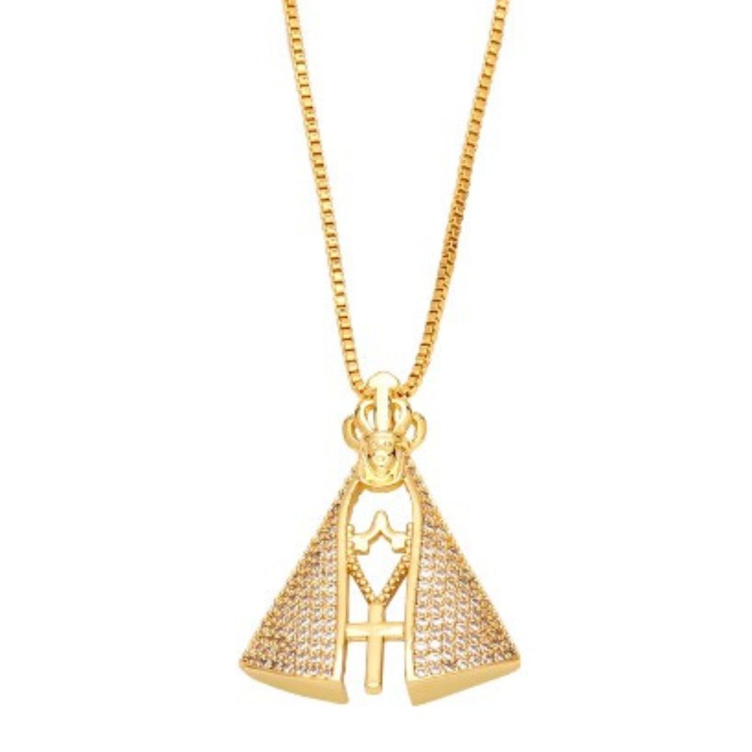 Colar Feminino de Nossa Senhora Folheado
