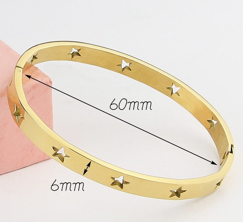 Bracelete Pulseira Feminina Estrelar Folheado a Ouro 18k