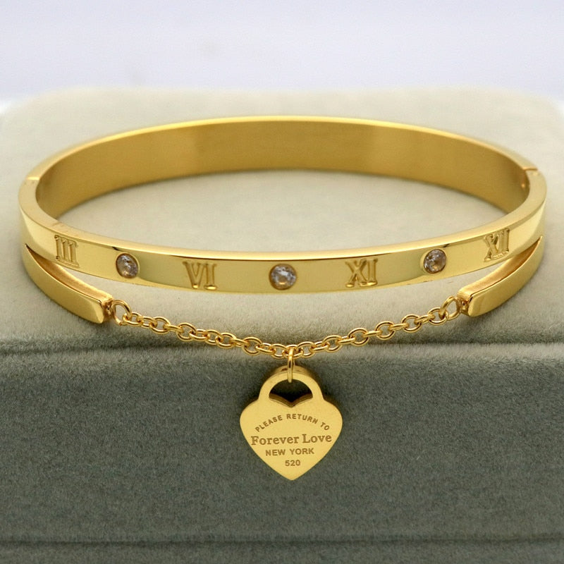 Bracelete Pulseira Feminina Romana com Amor Folheada a Ouro 18k