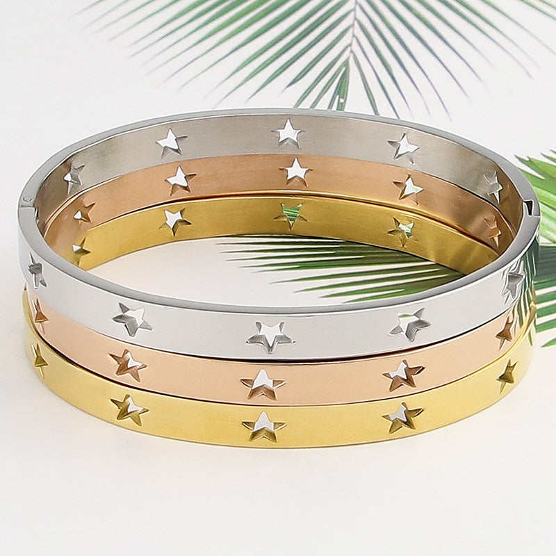 Bracelete Pulseira Feminina Estrelar Folheado a Ouro 18k